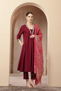Maternity Concealed Zip Feeding Kurta Set with Dupatta - Maroon