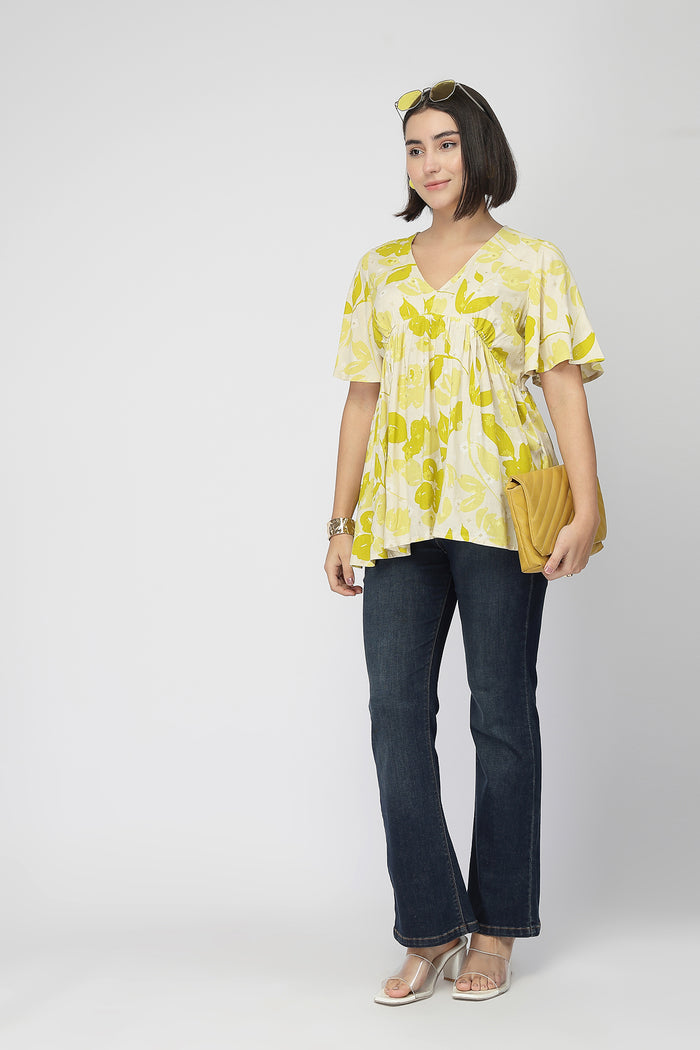 Maternity Gathered Top with Concealed Zip Feeding - Mustard