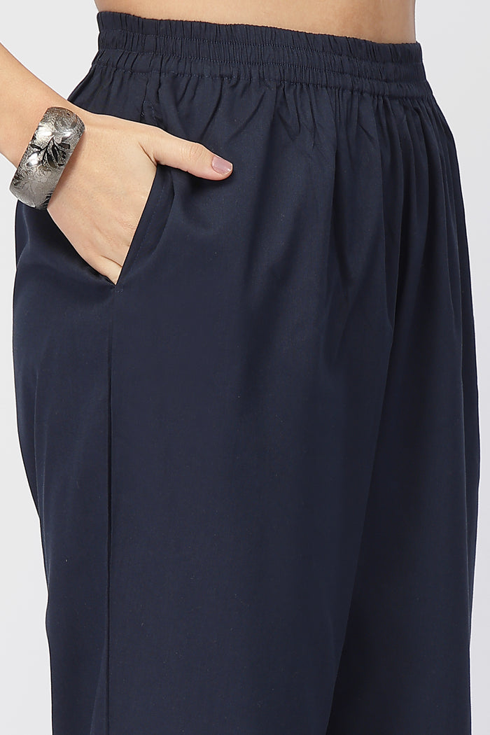 Maternity Zipless Feeding Kurta Set  -Navy Blue