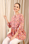 Maternity Zipless Feeding Peplum Top - Peach in peach made with soft Cotton fabric.