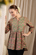 Maternity Zipless Feeding Peplum Top - Sage in apple-green made with soft Cotton fabric.