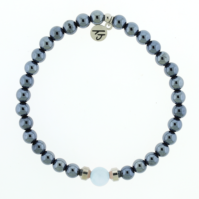 Men's Noble Father Son Bracelet Collection - Gunmetal Onyx with Blue Aquamarine Beaded Bracelet