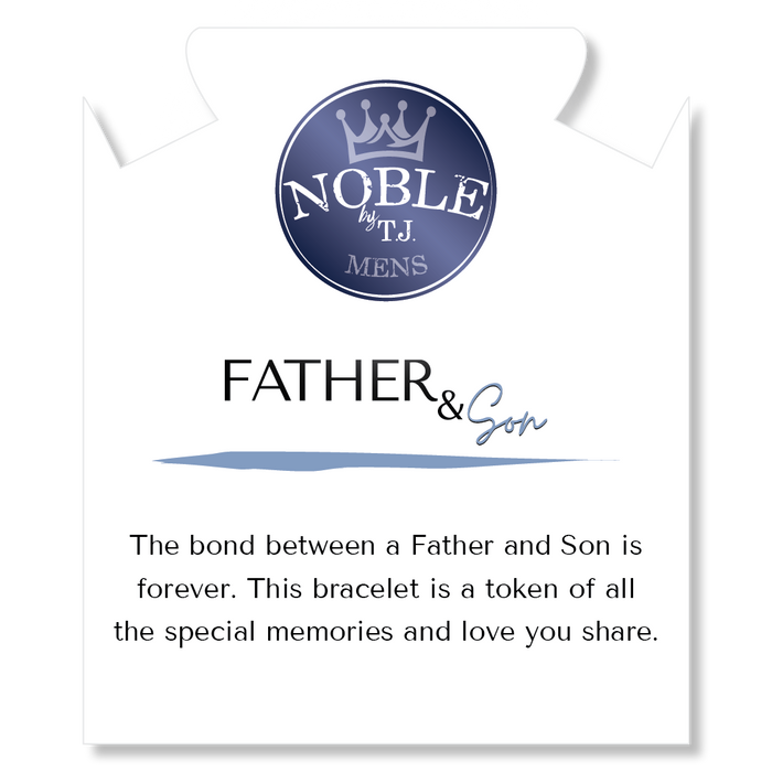 Men's Noble Father Son Bracelet Collection - Gunmetal Onyx with Blue Aquamarine Beaded Bracelet