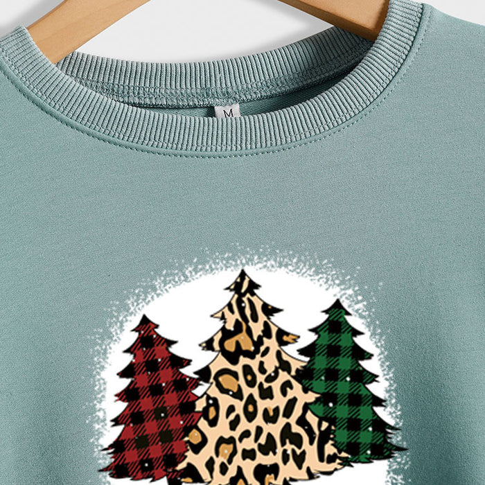 MERRY Christmas Letter Plaid Leopard Print Christmas Tree Sweater Girl
