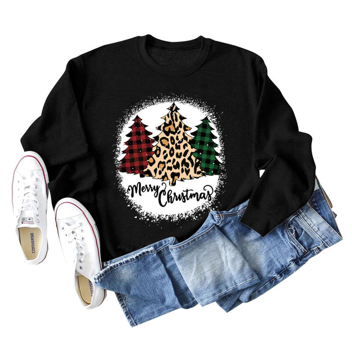 MERRY Christmas Letter Plaid Leopard Print Christmas Tree Sweater Girl
