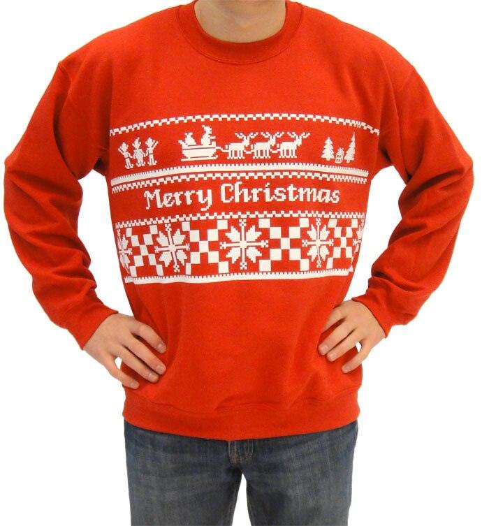 Merry Christmas Santa on Sleigh with Reindeer Red Sweatshirt-tvso
