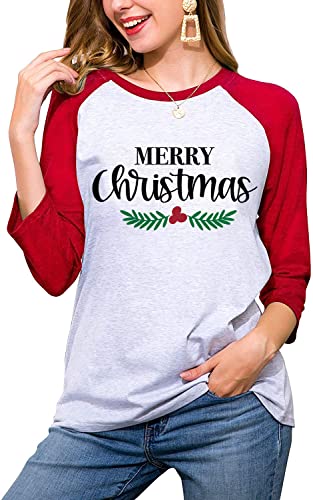 Merry Christmas Shirt 3/4 Sleeve Graphic Blouse