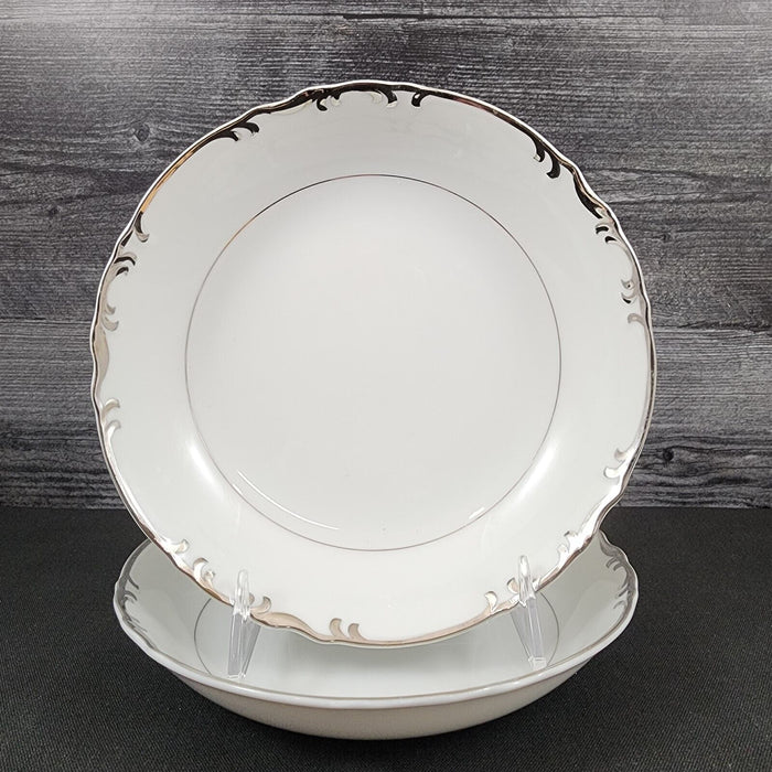 Mikasa Marlboro Set 2 Soup Coupes Verge Scalloped Platinum Border White Bowl