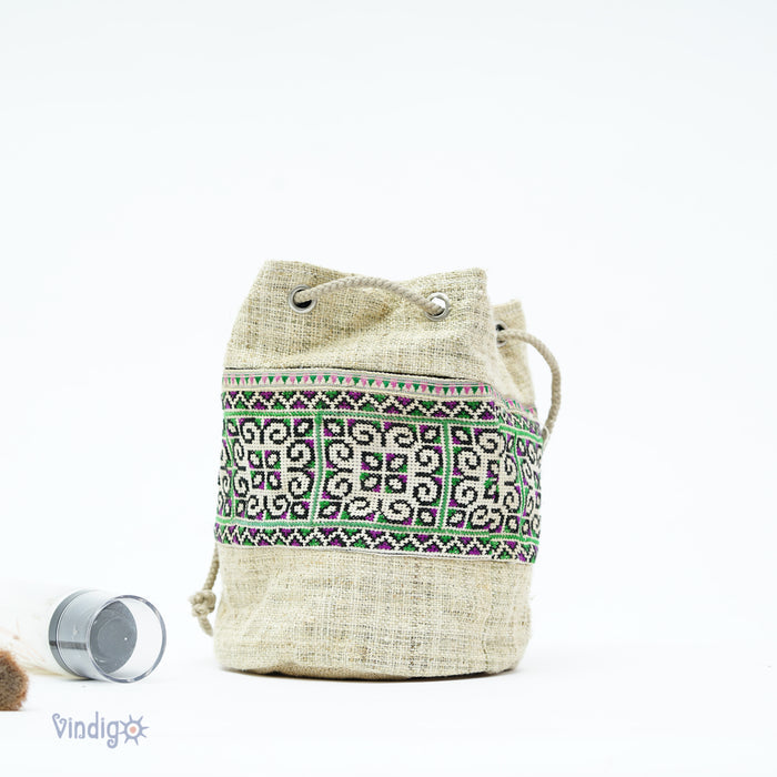 Mini Hemp Toiletry Bag – Raw Hemp & Tribal Embroidery