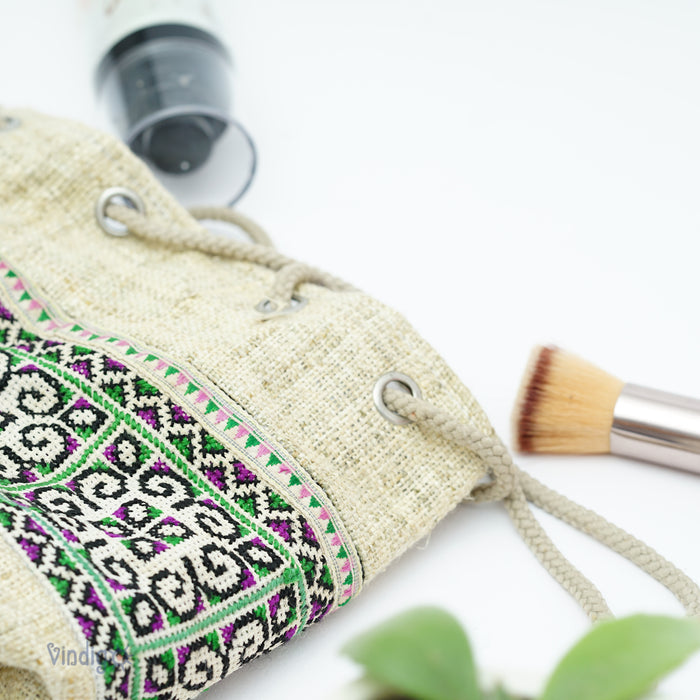 Mini Hemp Toiletry Bag – Raw Hemp & Tribal Embroidery