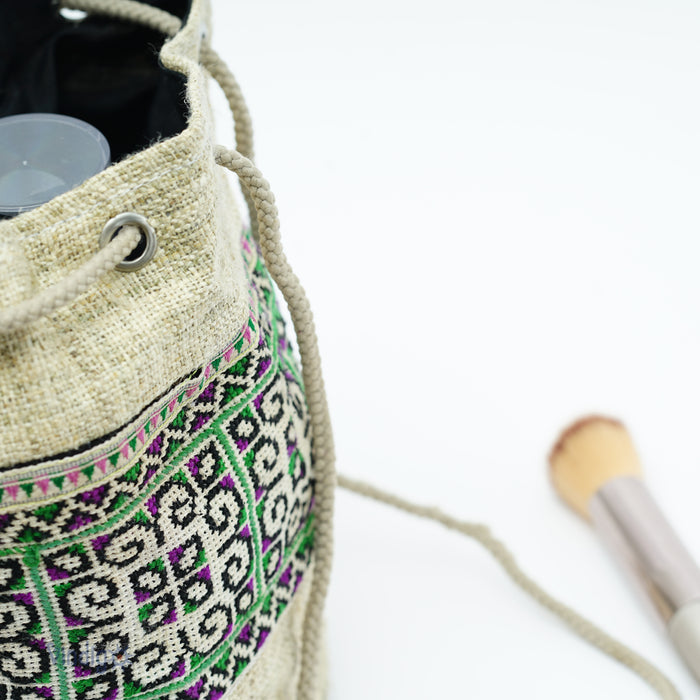 Mini Hemp Toiletry Bag – Raw Hemp & Tribal Embroidery