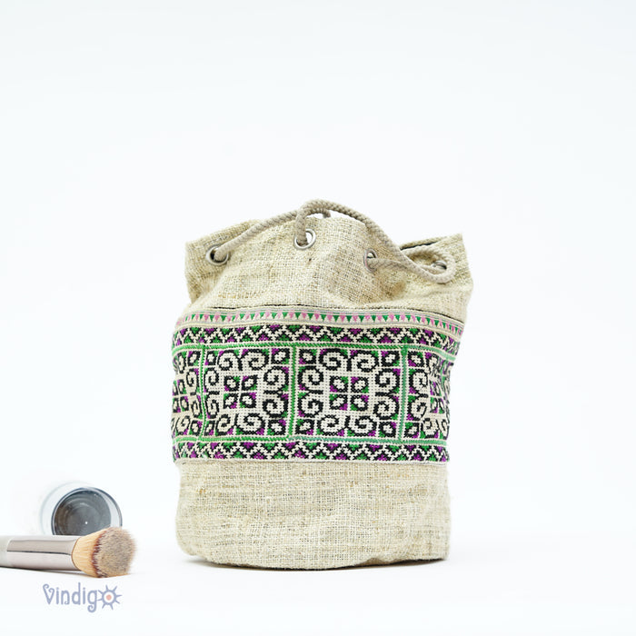 Mini Hemp Toiletry Bag – Raw Hemp & Tribal Embroidery