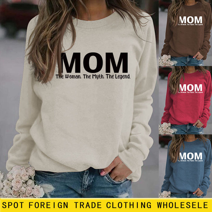 Mom The Woman The Myth Spot Letter Loose Long Sleeve Plus Size Sweater