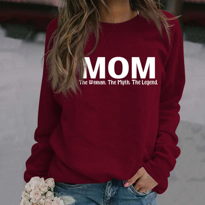 Mom The Woman The Myth Spot Letter Loose Long Sleeve Plus Size Sweater