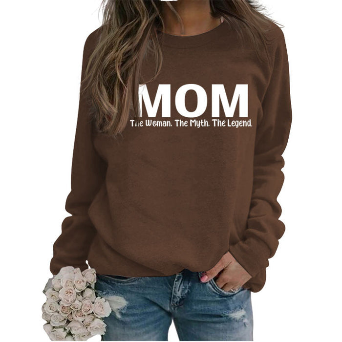Mom The Woman The Myth Spot Letter Loose Long Sleeve Plus Size Sweater