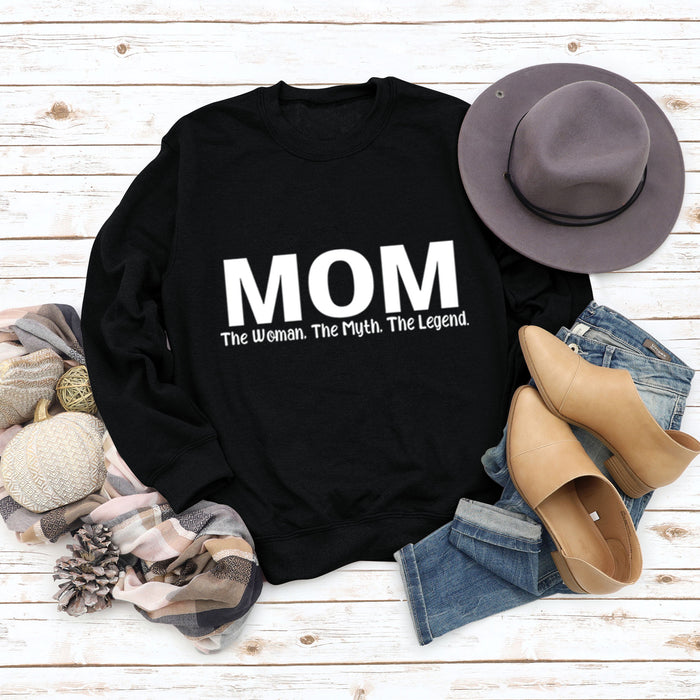 Mom The Woman The Myth Spot Letter Loose Long Sleeve Plus Size Sweater
