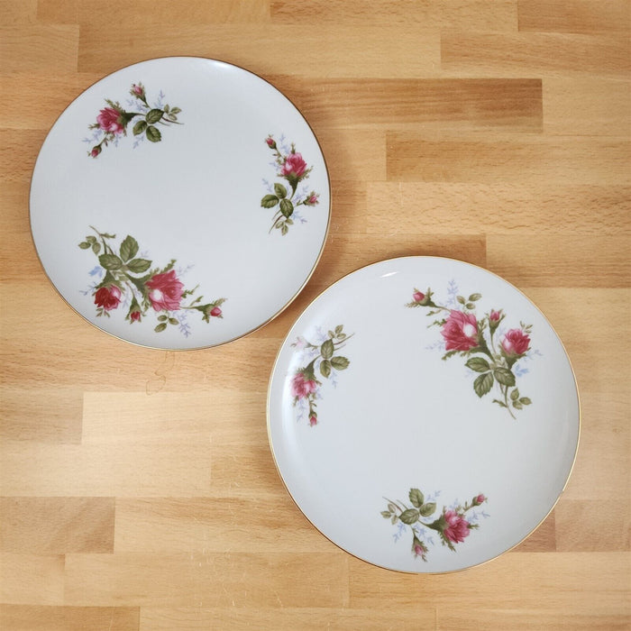 Moss Rose Salad Plate Set of 2 Pink Flowers Gold Trim 7.5" (19cm) Sango Japan