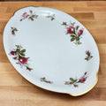 Moss Rose Serving Platter Pink Flowers Gold Trim Oval 14" (36cm) Sango Japan