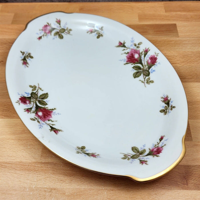 Moss Rose Serving Platter Pink Flowers Gold Trim Oval 14" (36cm) Sango Japan