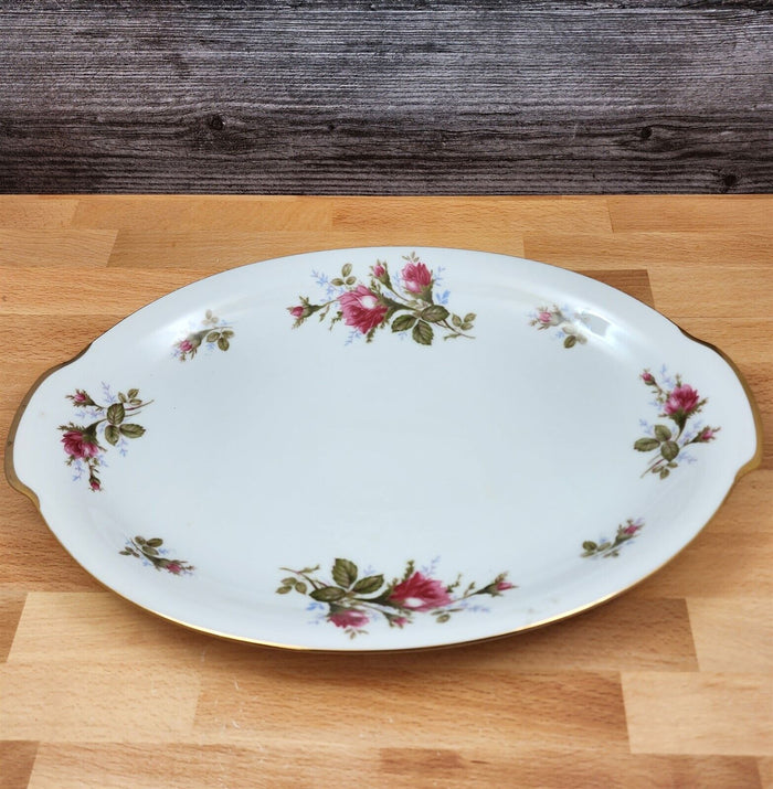 Moss Rose Serving Platter Pink Flowers Gold Trim Oval 14" (36cm) Sango Japan