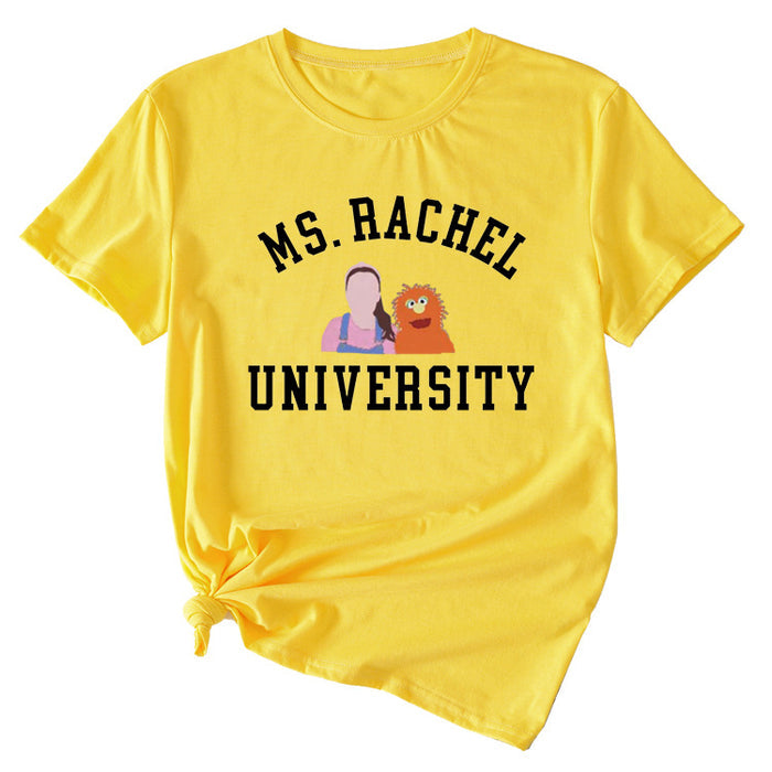 MS RACHEL University Fun Graphic Short-sleeved T-shirt