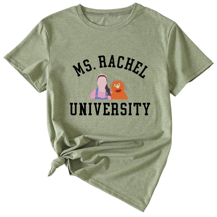 MS RACHEL University Fun Graphic Short-sleeved T-shirt