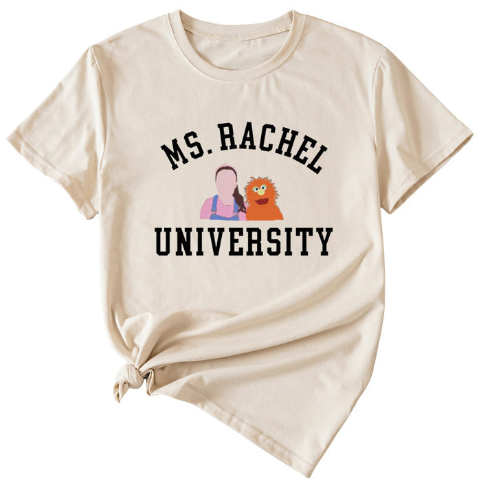 MS RACHEL University Fun Graphic Short-sleeved T-shirt