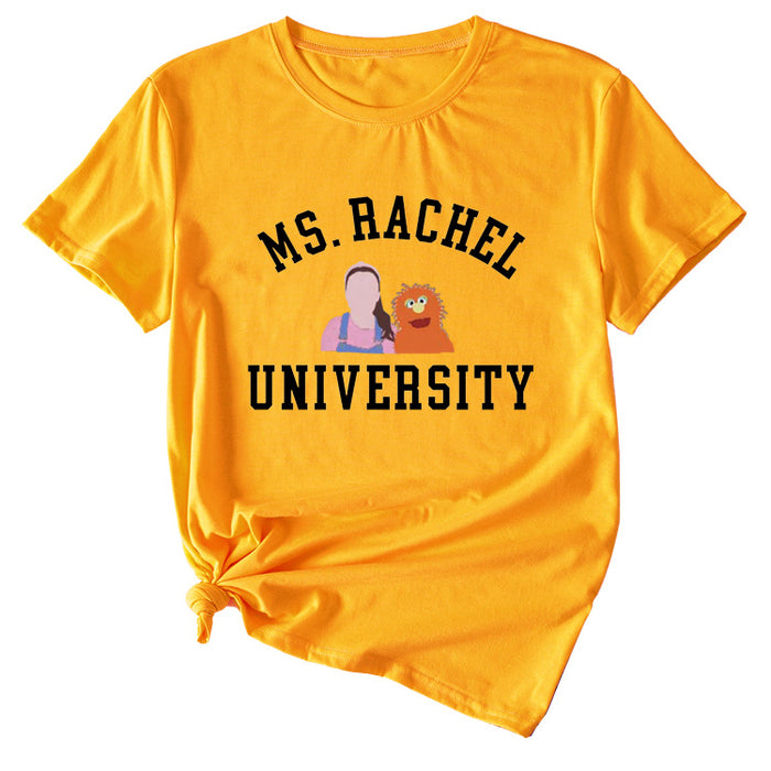 MS RACHEL University Fun Graphic Short-sleeved T-shirt