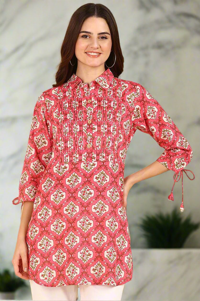 Multicolor 100% Cotton Zipless Maternity Kurti Top - Front view showing breathable fabric and practical nursing access.