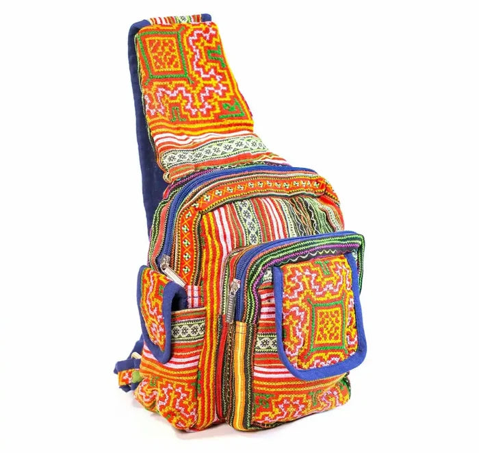 Vindigo crossbody orange linen tribal front view