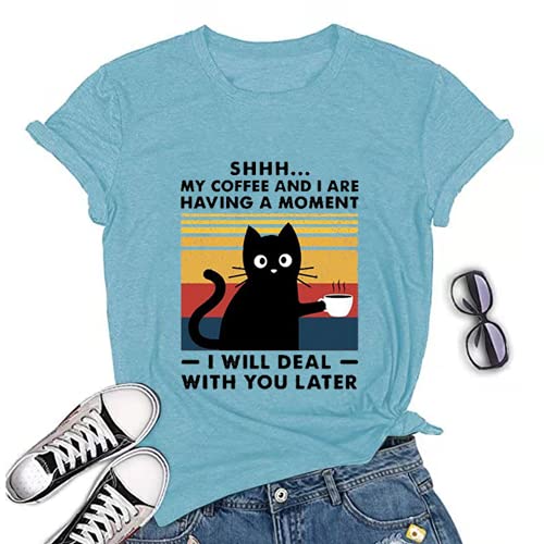 My Coffee and I are Having A Moment I Will Deal with You Later Vintage Cat T-Shirt for Women