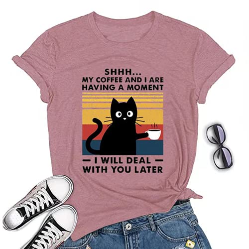My Coffee and I are Having A Moment I Will Deal with You Later Vintage Cat T-Shirt for Women