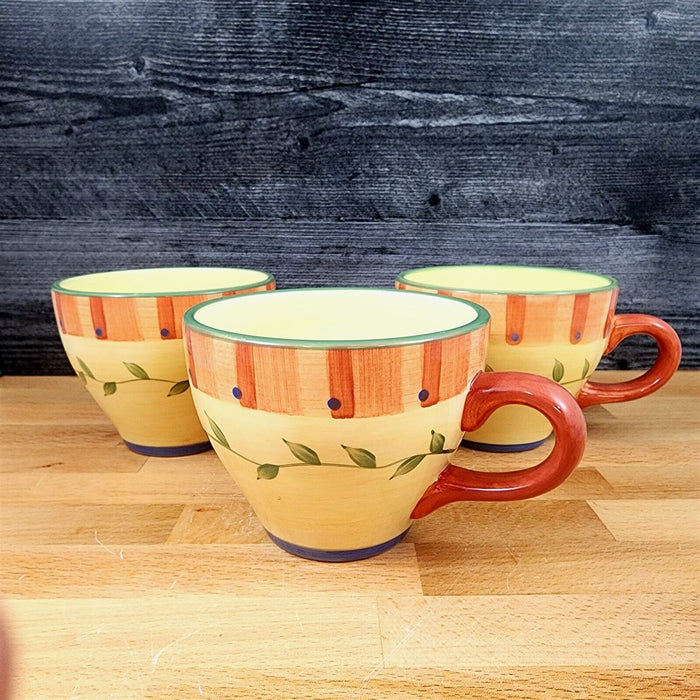 Napoli Pfaltzgraff Coffee Mugs Set of 3 Yellow Red Stoneware Floral 16 oz Cup