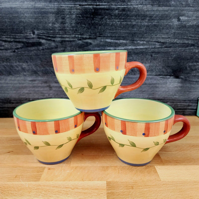 Napoli Pfaltzgraff Coffee Mugs Set of 3 Yellow Red Stoneware Floral 16 oz Cup