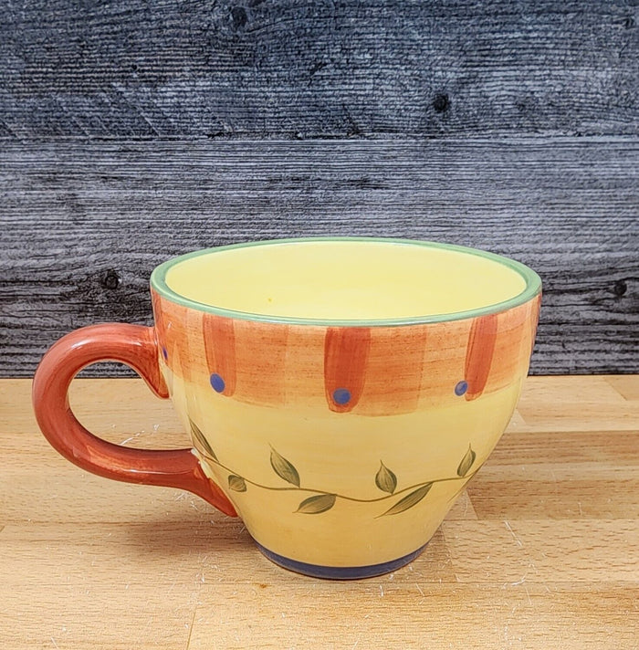 Napoli Pfaltzgraff Coffee Mugs Set of 3 Yellow Red Stoneware Floral 16 oz Cup