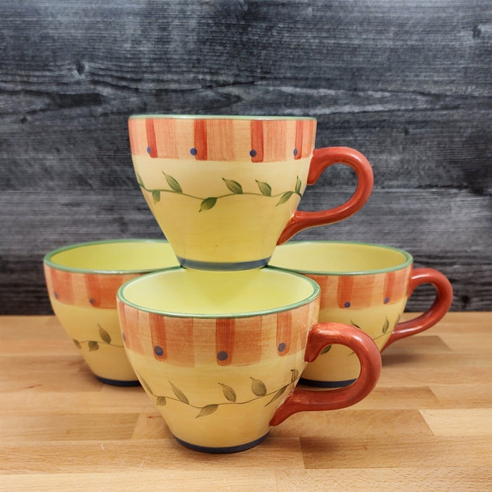Napoli Pfaltzgraff Coffee Mugs Set of 4 Yellow Red Stoneware Floral 16oz Tea Cup