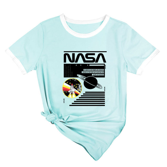 NASA Alphabet Fashion Ladies Loose Printed Short Sleeve T-Shirt