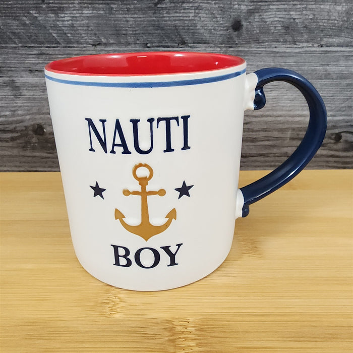 Nauti Boy Nautical Coffee Mug 21oz (621ml) Embossed Blue Sky Ceramic Tea Cup