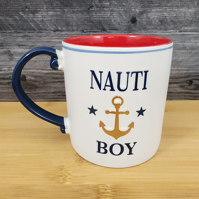 Nauti Boy Nautical Coffee Mug 21oz (621ml) Embossed Blue Sky Ceramic Tea Cup