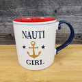Nauti Girl Nautical Coffee Mug 21oz (621ml) Embossed Blue Sky Ceramic Tea Cup