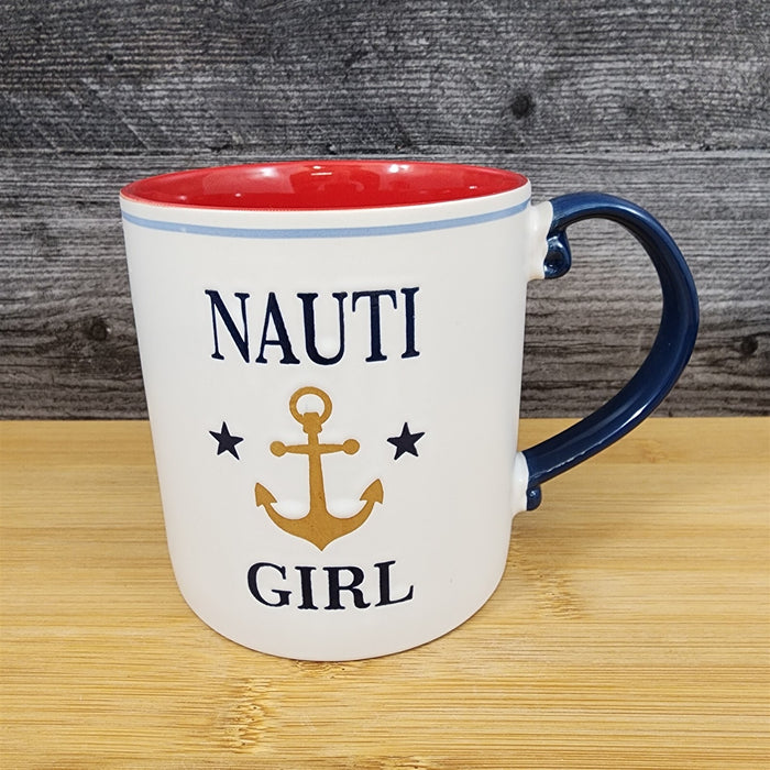 Nauti Girl Nautical Coffee Mug 21oz (621ml) Embossed Blue Sky Ceramic Tea Cup