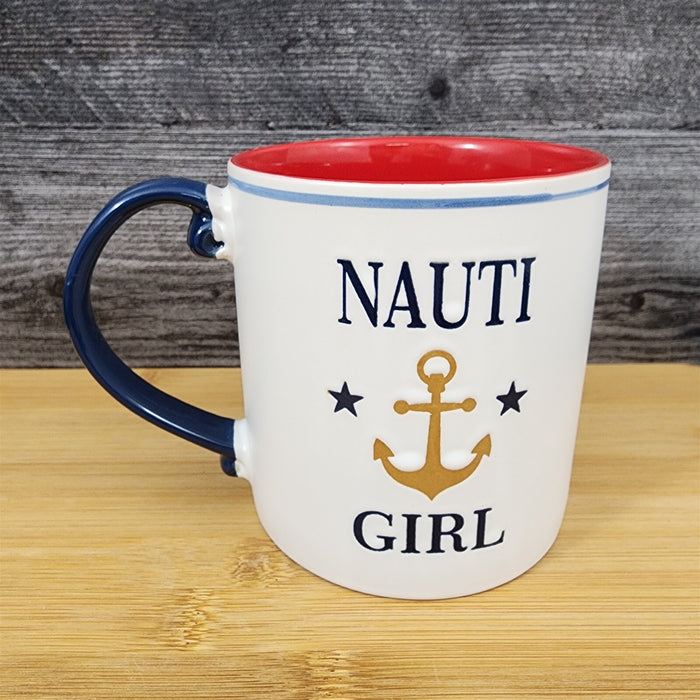 Nauti Girl Nautical Coffee Mug 21oz (621ml) Embossed Blue Sky Ceramic Tea Cup