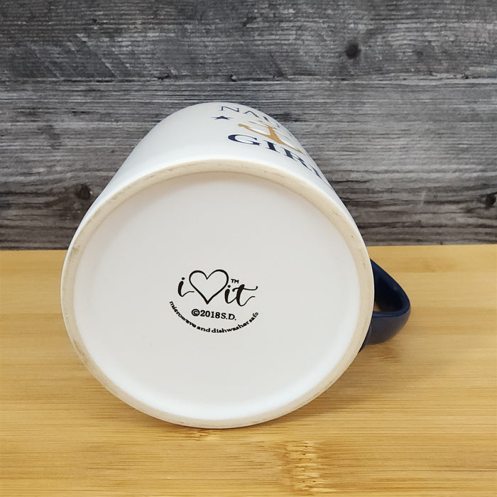 Nauti Girl Nautical Coffee Mug 21oz (621ml) Embossed Blue Sky Ceramic Tea Cup