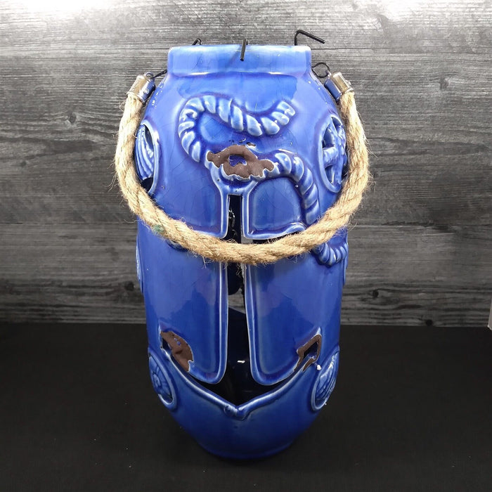Nautical Maritime Candle Holder Lantern Blue for Tea light Weathered Look Lamp