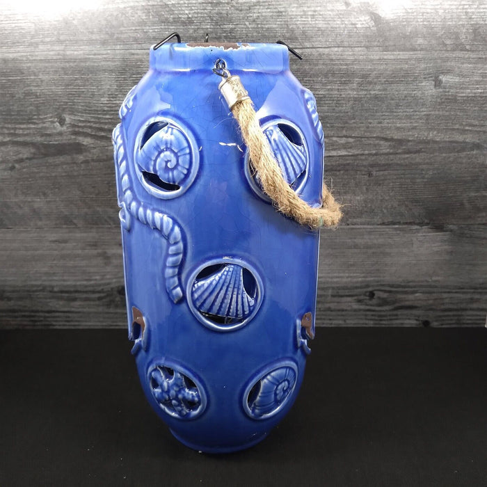 Nautical Maritime Candle Holder Lantern Blue for Tea light Weathered Look Lamp