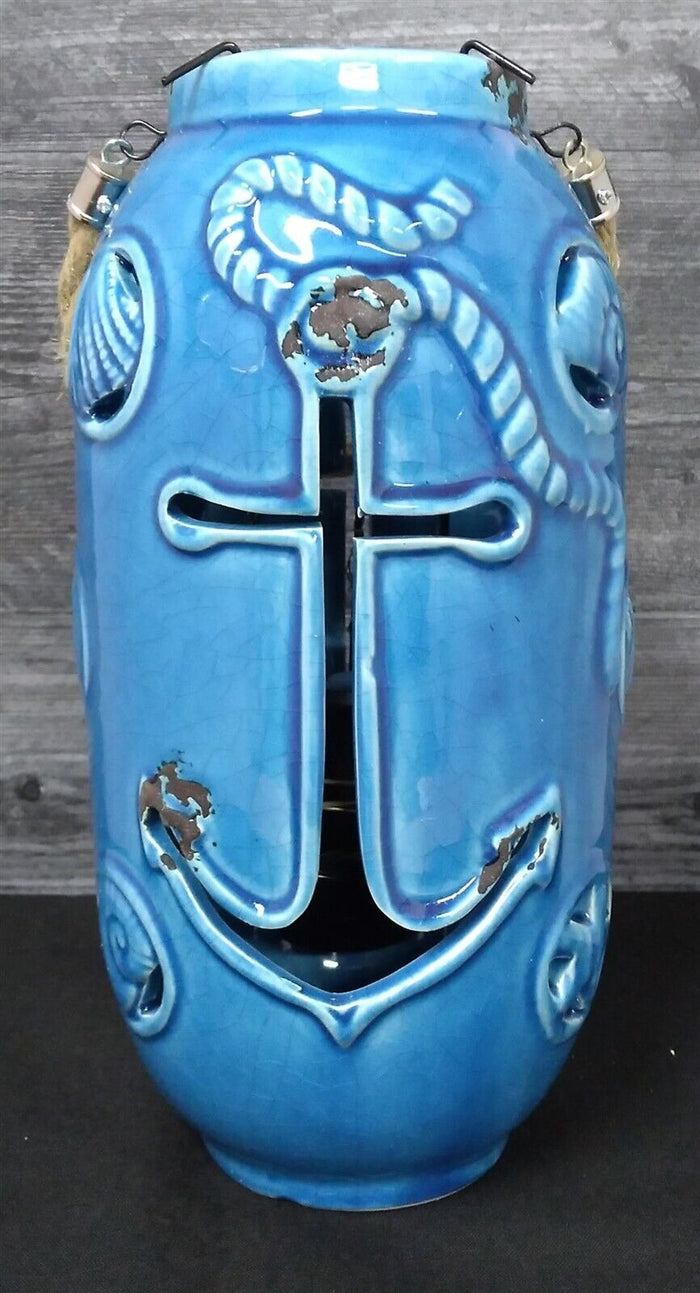 Nautical Maritime Lantern Blue Tea light Candle Holder Weathered Look Lamp