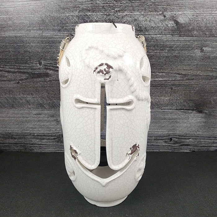 Nautical Maritime Lantern White Tea light Candle Holder Weathered Look Lamp