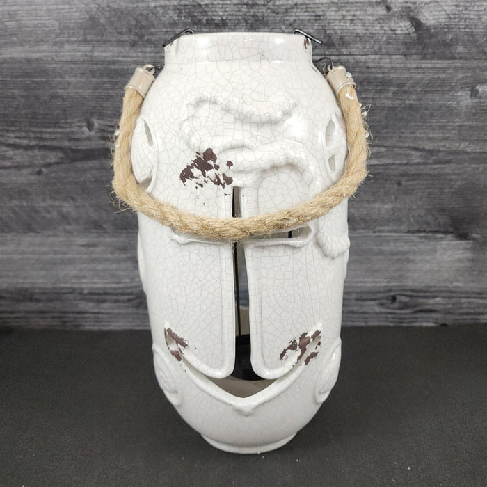 Nautical Maritime Lantern White Tea light Candle Holder Weathered Look Lamp