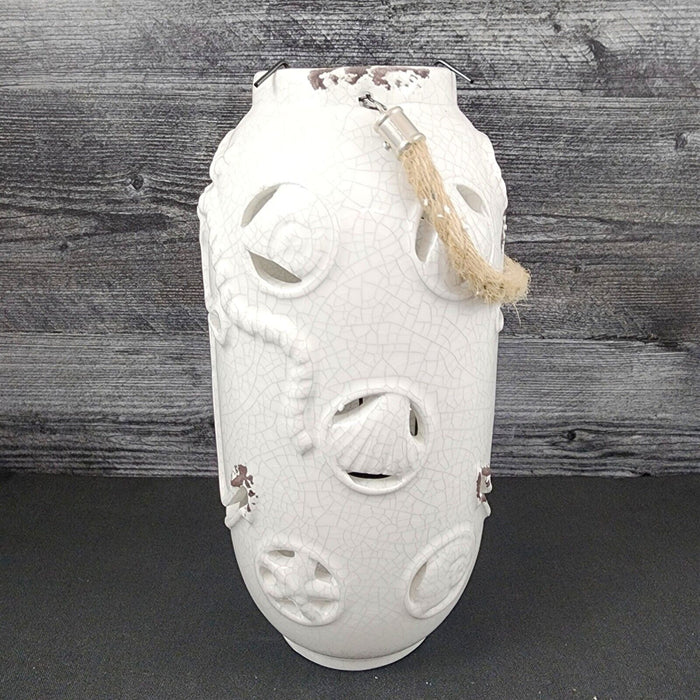Nautical Maritime Lantern White Tea light Candle Holder Weathered Look Lamp