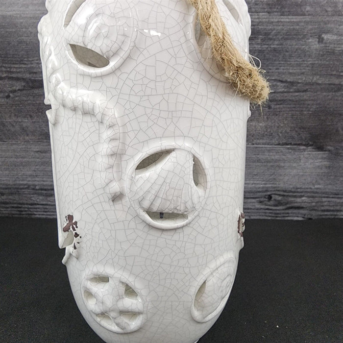 Nautical Maritime Lantern White Tea light Candle Holder Weathered Look Lamp